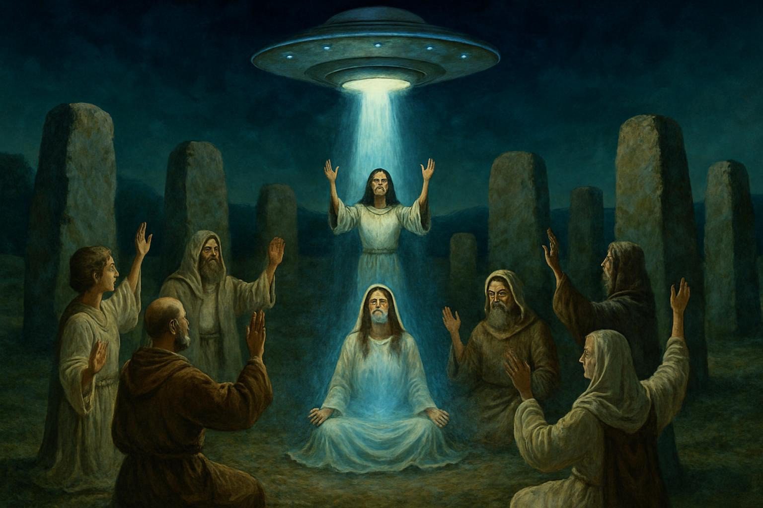 Stone circle ritual for earth healing and manifestation.